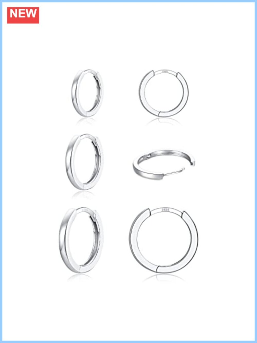 3 Pairs 925 Sterling Silver Small Huggie Hoop Earrings Hypoallergenic